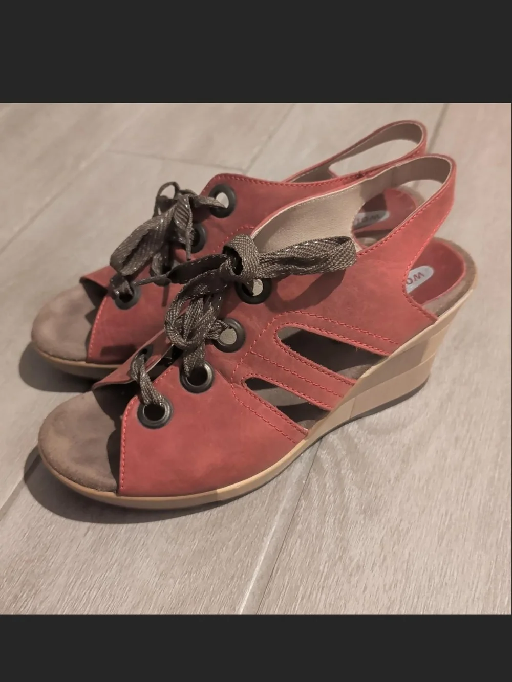 Wolky Brick Red Lace-Up Slingback Wedge